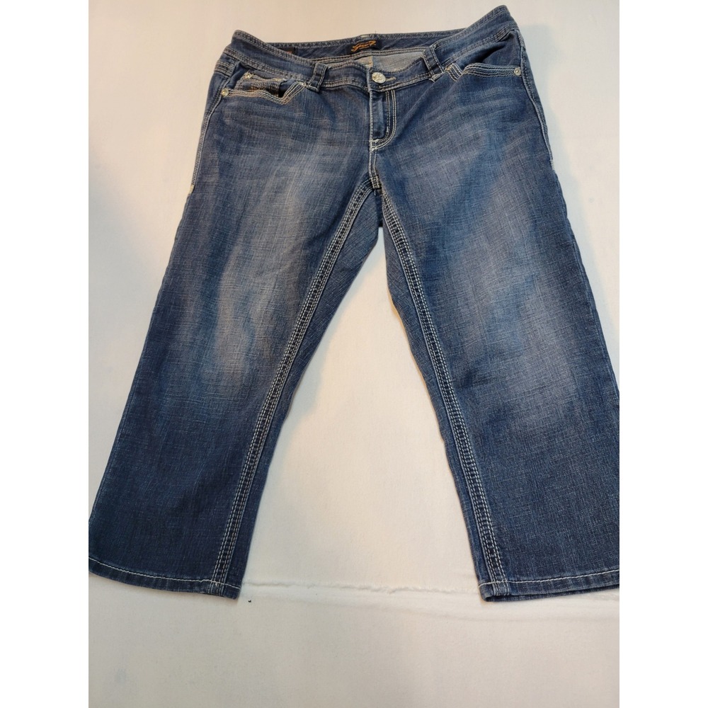 Seven7 Luxe Womens Blue Denim Capri Jeans Medium Wash Cropped Pants Size 12 2122